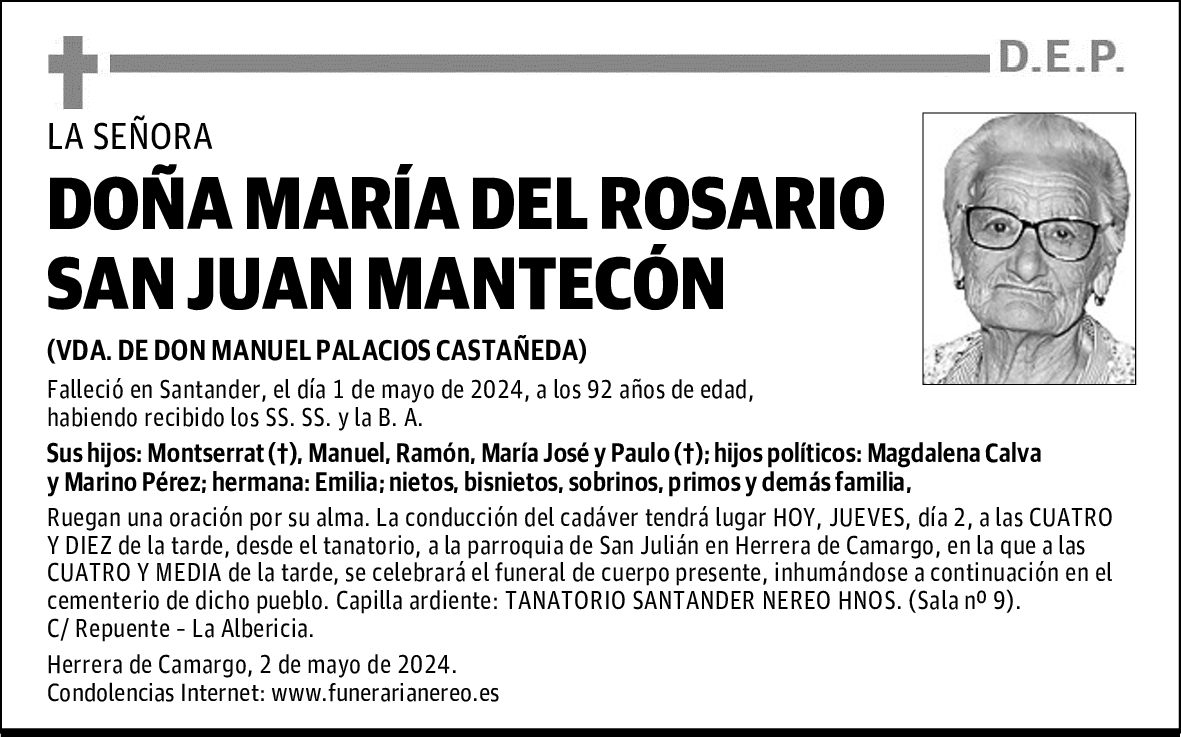 DOÑA MARÍA DEL ROSARIO SAN JUAN MANTECÓN