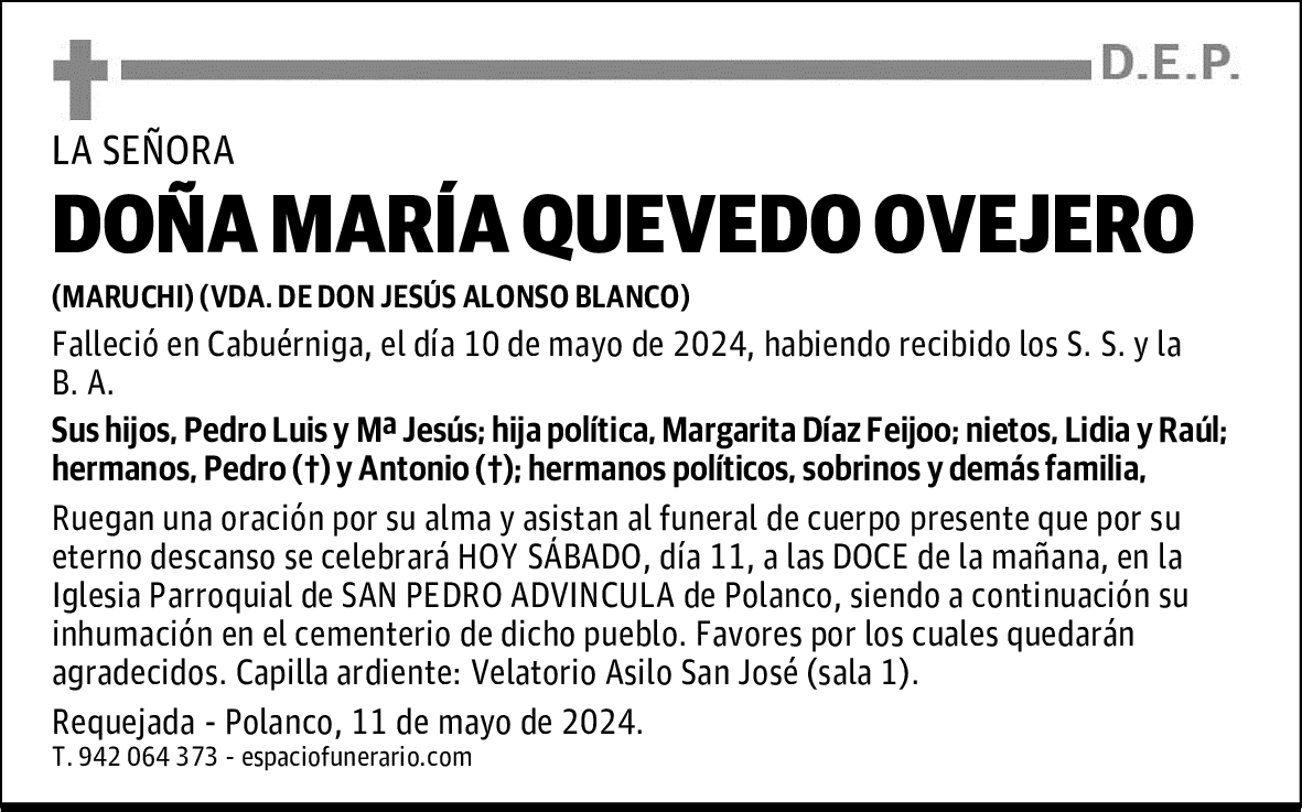 DOÑA MARÍA QUEVEDO OVEJERO