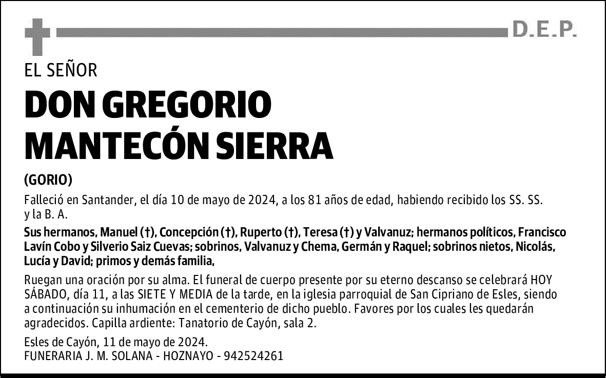 DON GREGORIO MANTECÓN SIERRA
