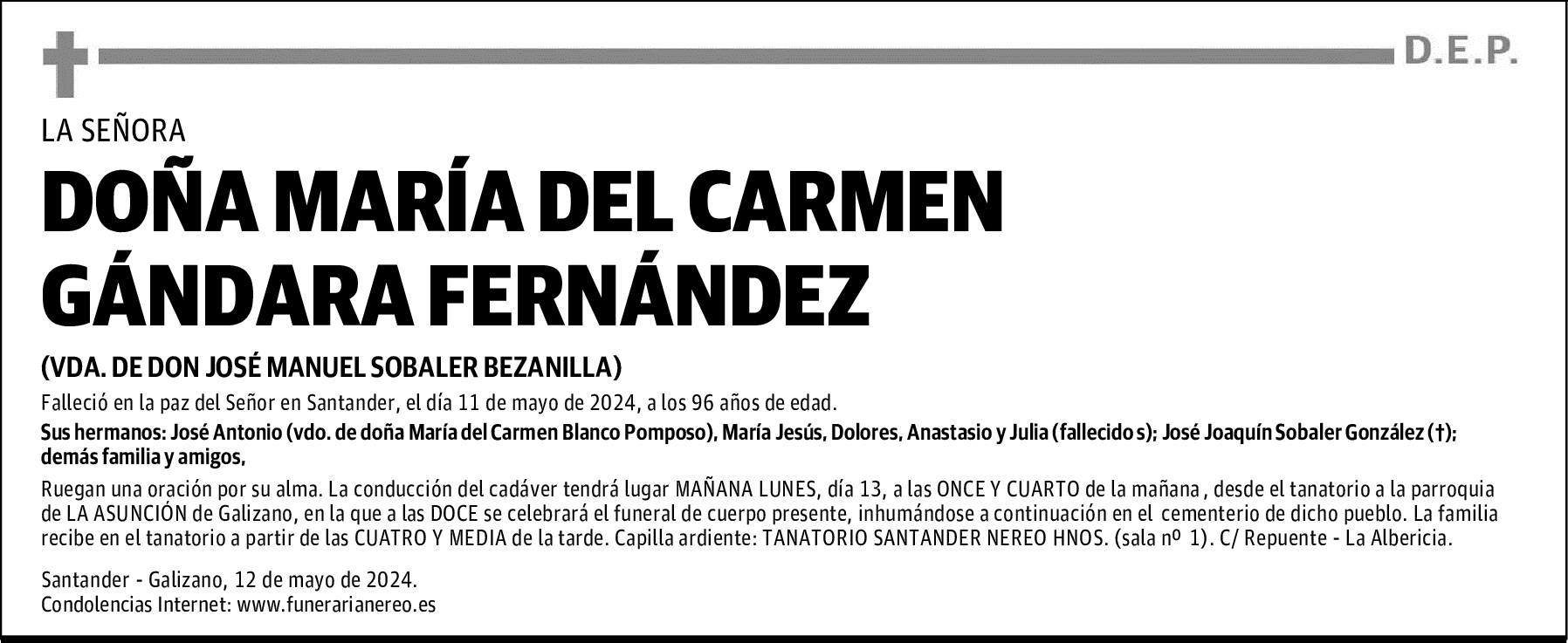 DOÑA MARÍA DEL CARMEN GÁNDARA FERNÁNDEZ
