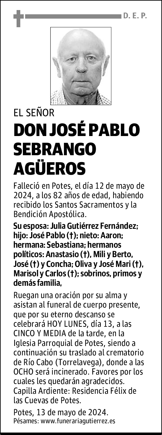 DON JOSÉ PABLO SEBRANGO AGÜEROS