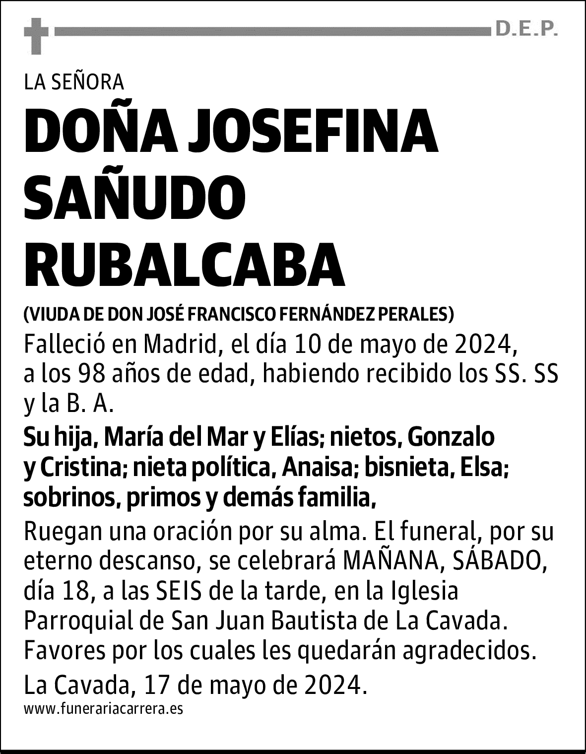 DOÑA JOSEFINA SAÑUDO RUBALCABA
