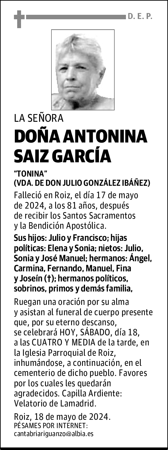 DOÑA ANTONINA SAIZ GARCÍA
