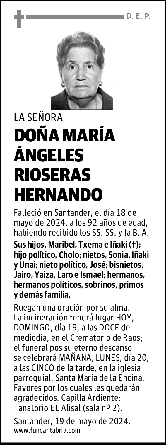 DOÑA MARÍA ÁNGELES RIOSERAS HERNANDO