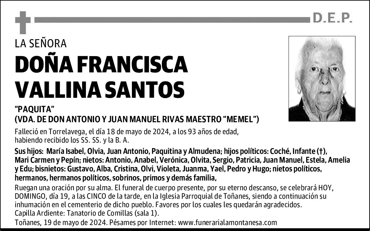 DOÑA FRANCISCA VALLINA SANTOS