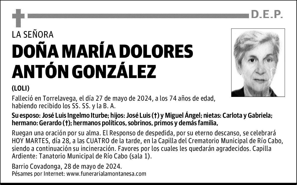 DOÑA MARÍA DOLORES ANTÓN GONZÁLEZ