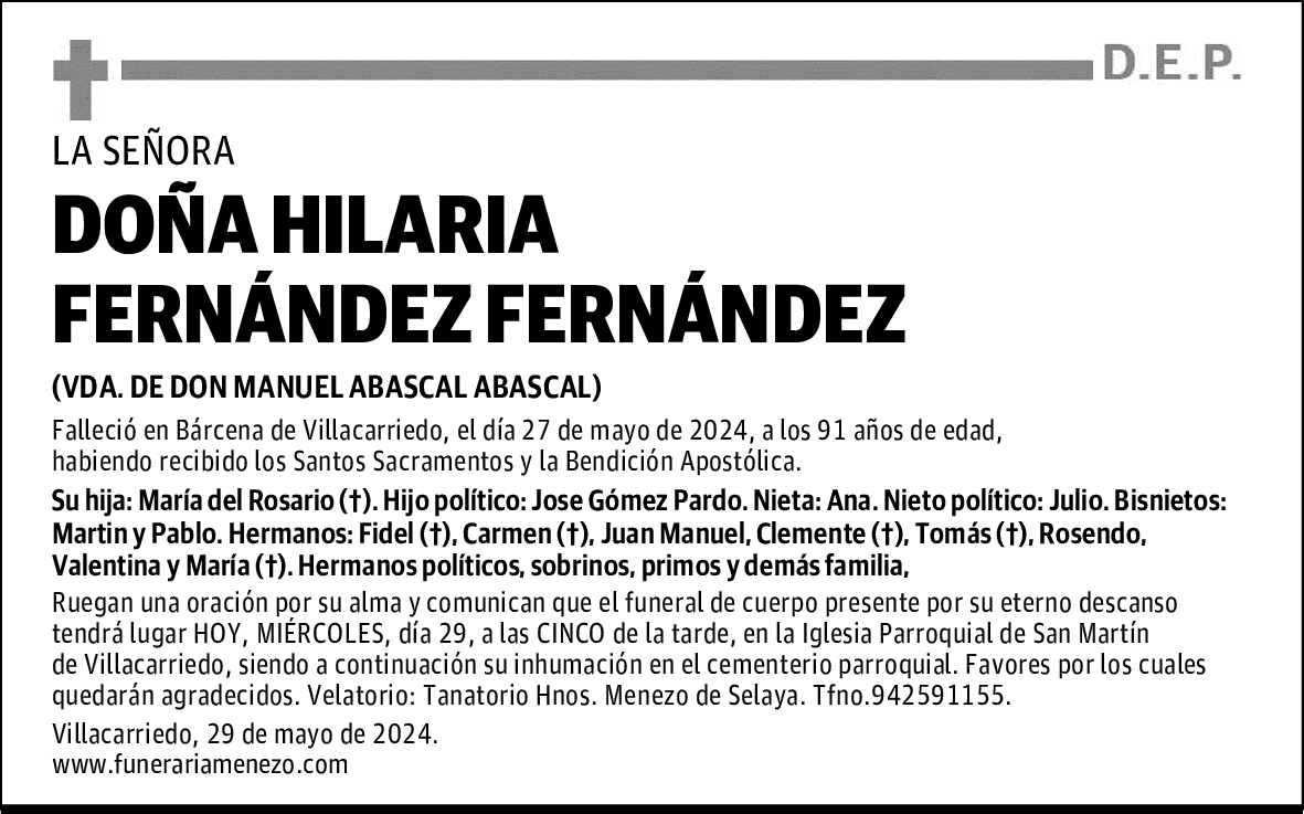 DOÑA HILARIA FERNÁNDEZ FERNÁNDEZ