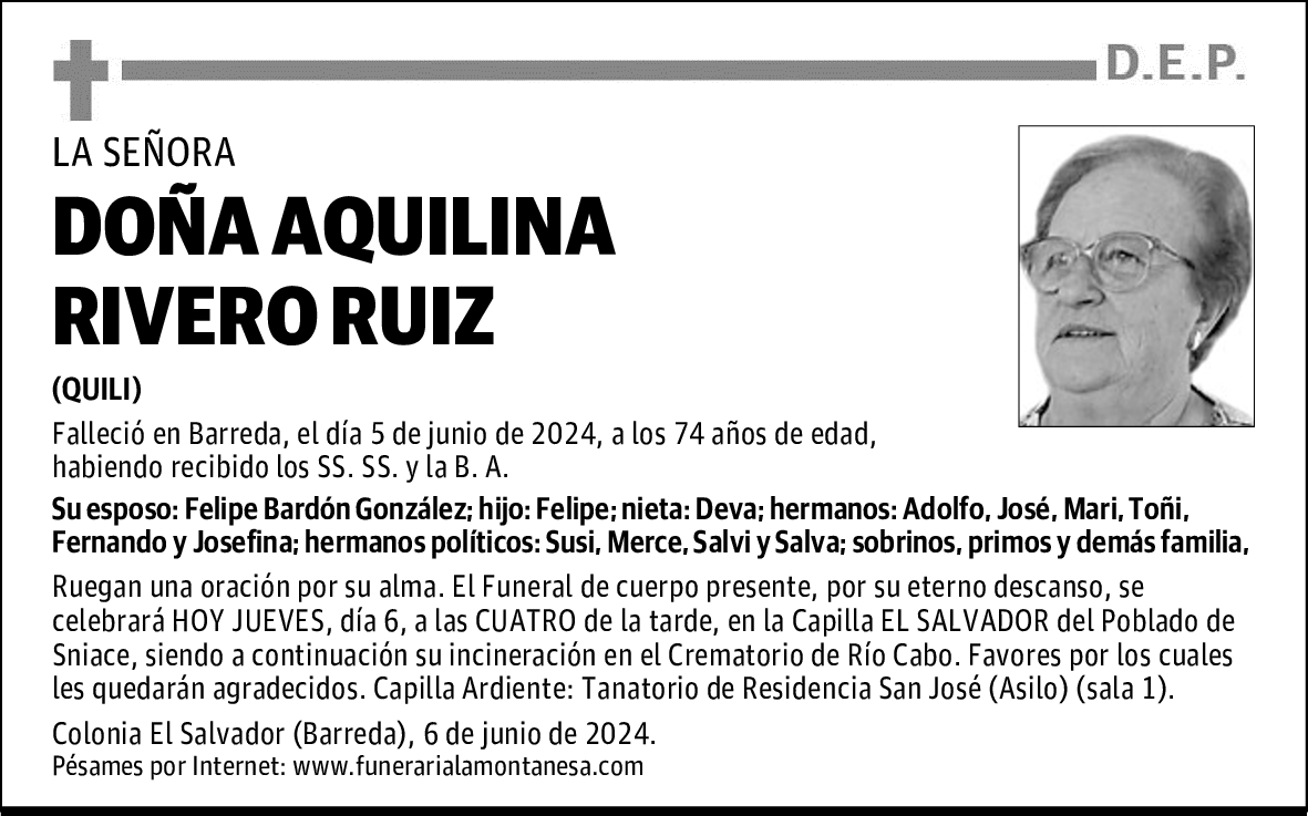 DOÑA AQUILINA RIVERO RUIZ