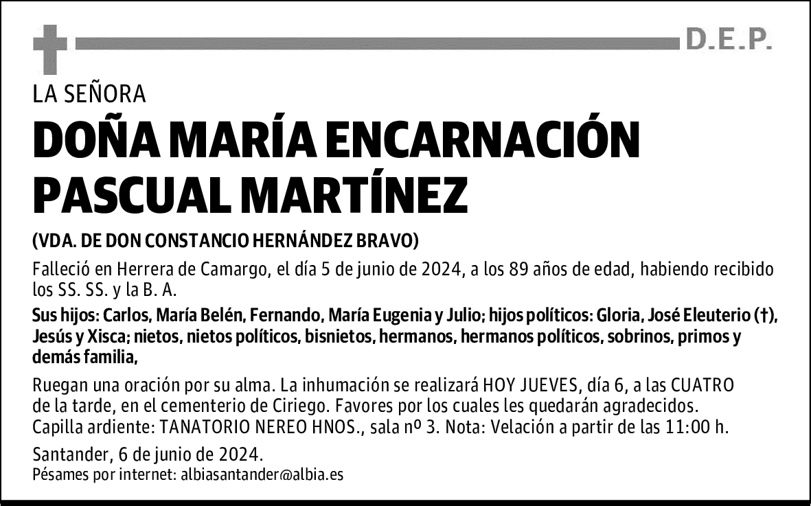 DOÑA MARÍA ENCARNACIÓN PASCUAL MARTÍNEZ