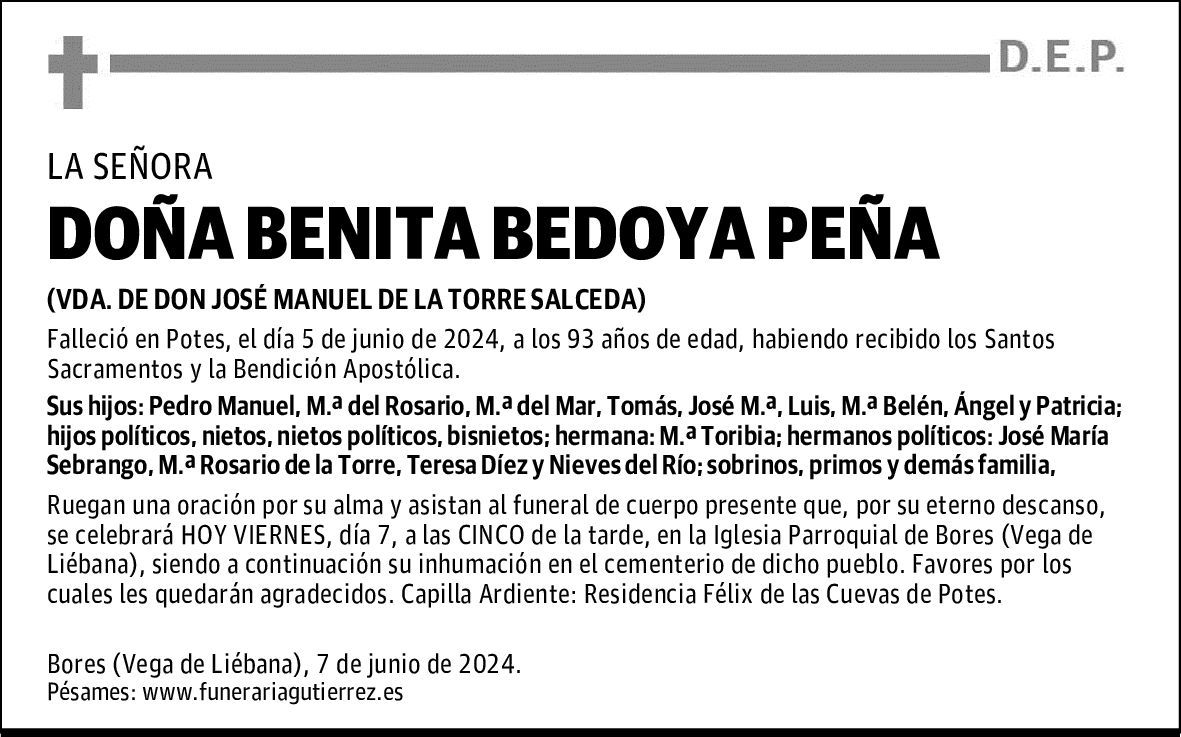 DOÑA BENITA BEDOYA PEÑA