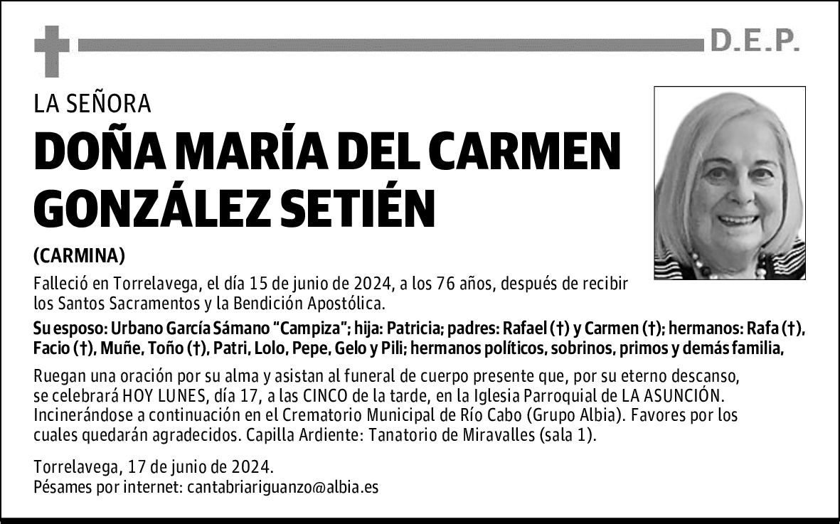DOÑA MARÍA DEL CARMEN GONZÁLEZ SETIÉN