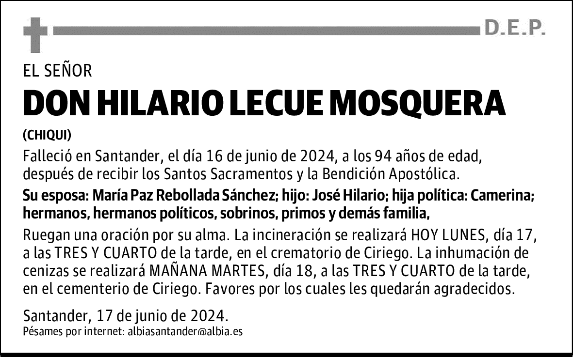DON HILARIO LECUE MOSQUERA