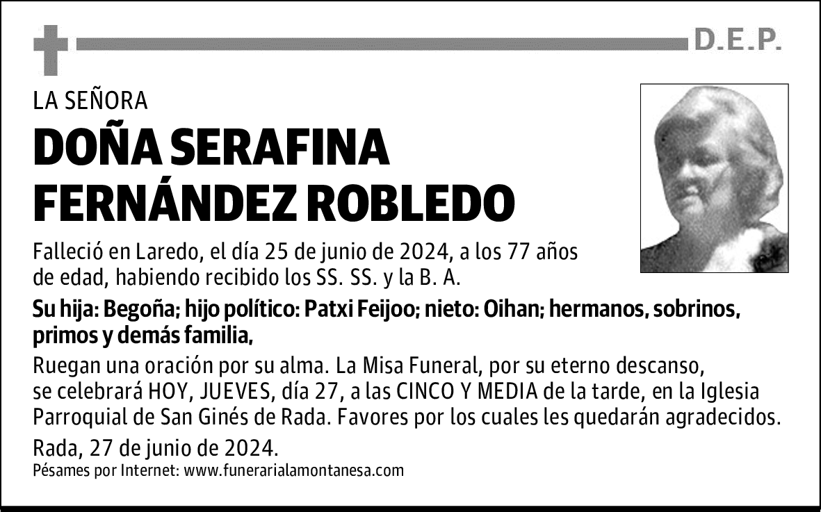 DOÑA SERAFINA FERNÁNDEZ ROBLEDO