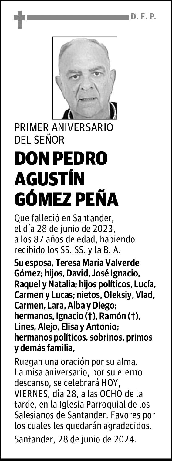 DON PEDRO AGUSTÍN GÓMEZ PEÑA