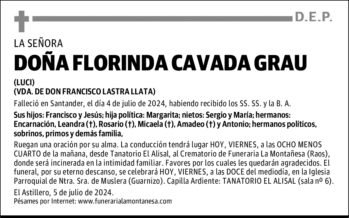 DOÑA FLORINDA CAVADA GRAU