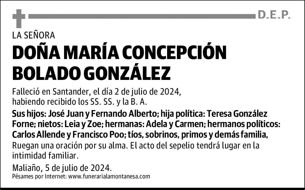 DOÑA MARÍA CONCEPCIÓN BOLADO GONZÁLEZ