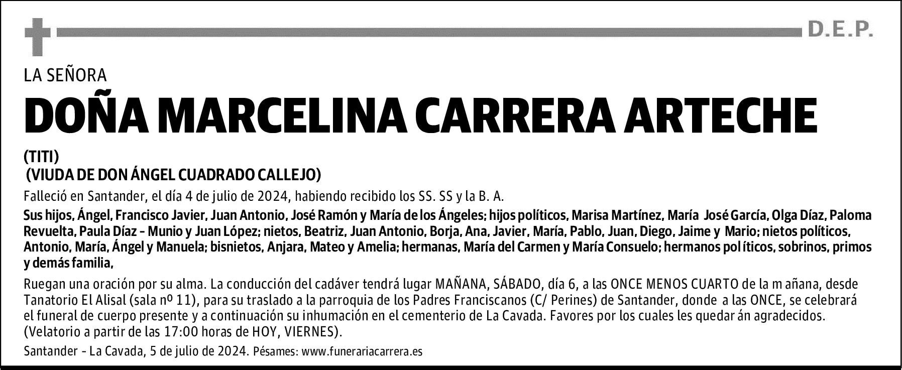 DOÑA MARCELINA CARRERA ARTECHE