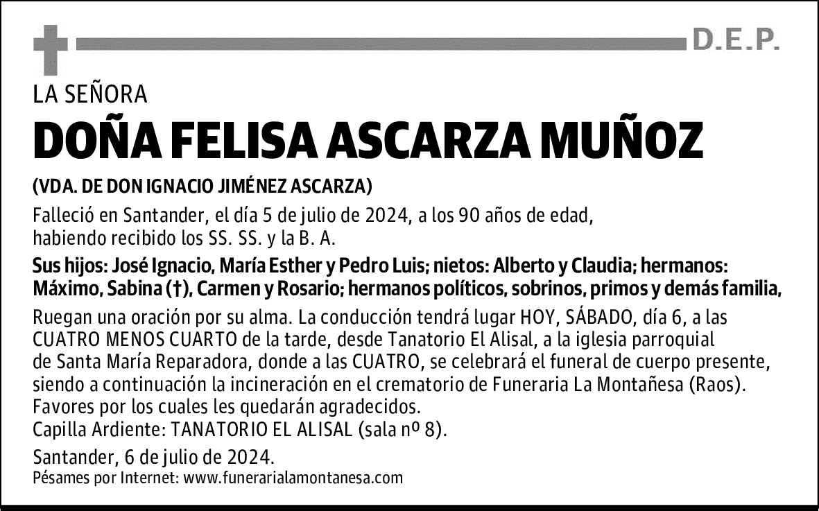 DOÑA FELISA ASCARZA MUÑOZ