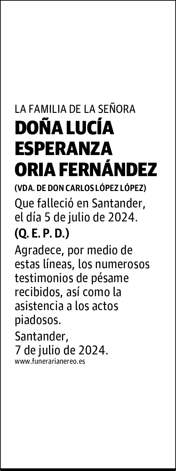 DOÑA LUCÍA ESPERANZA ORIA FERNÁNDEZ