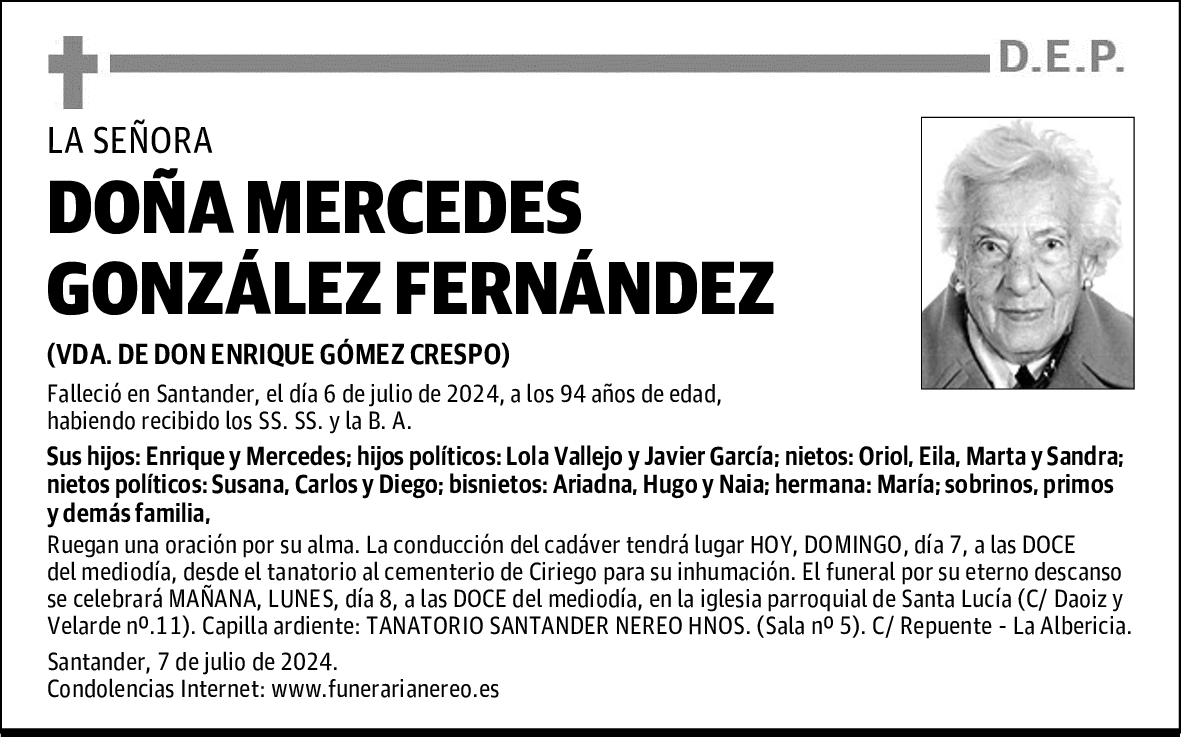 DOÑA MERCEDES GONZÁLEZ FERNÁNDEZ