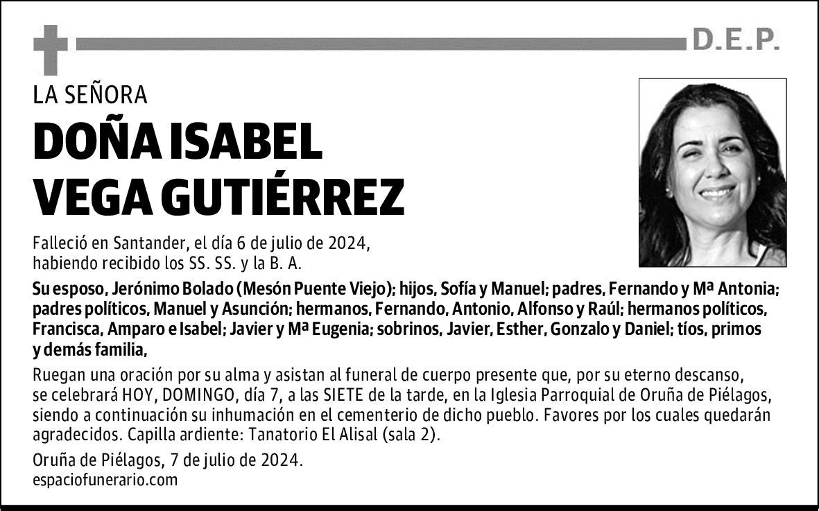 DOÑA ISABEL VEGA GUTIÉRREZ