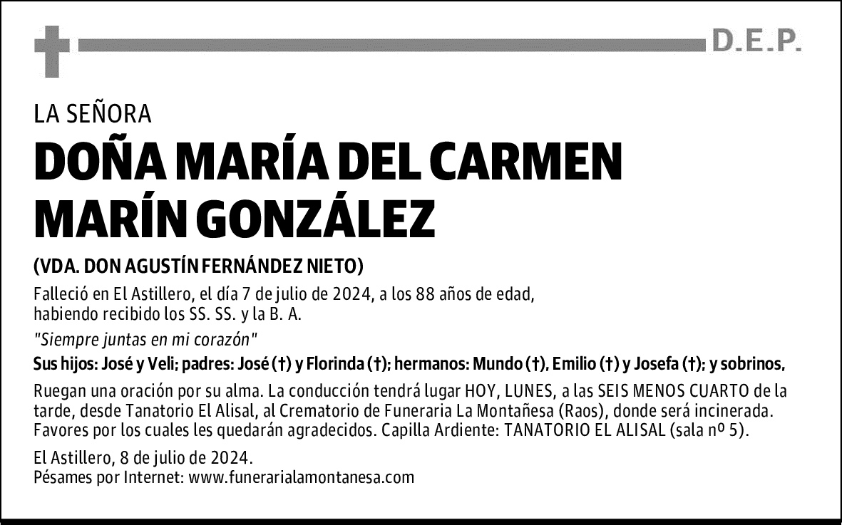 DOÑA MARÍA DEL CARMEN MARÍN GONZÁLEZ