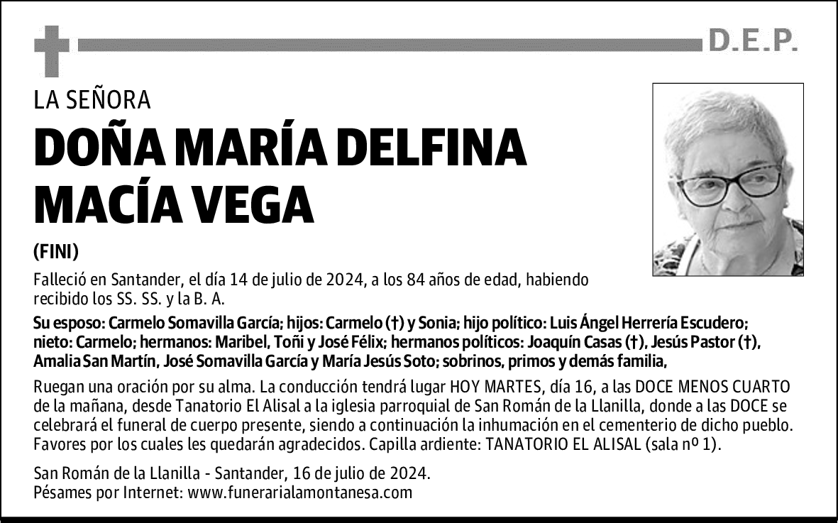 DOÑA MARÍA DELFINA MACÍA VEGA