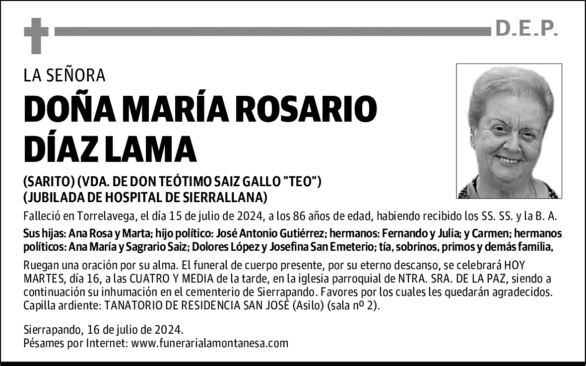 DOÑA MARÍA ROSARIO DÍAZ LAMA