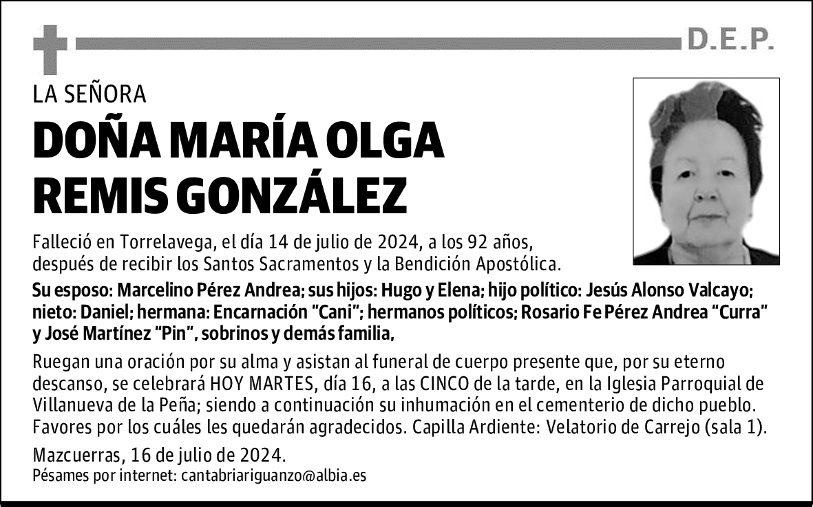 DOÑA MARÍA OLGA REMIS GONZÁLEZ