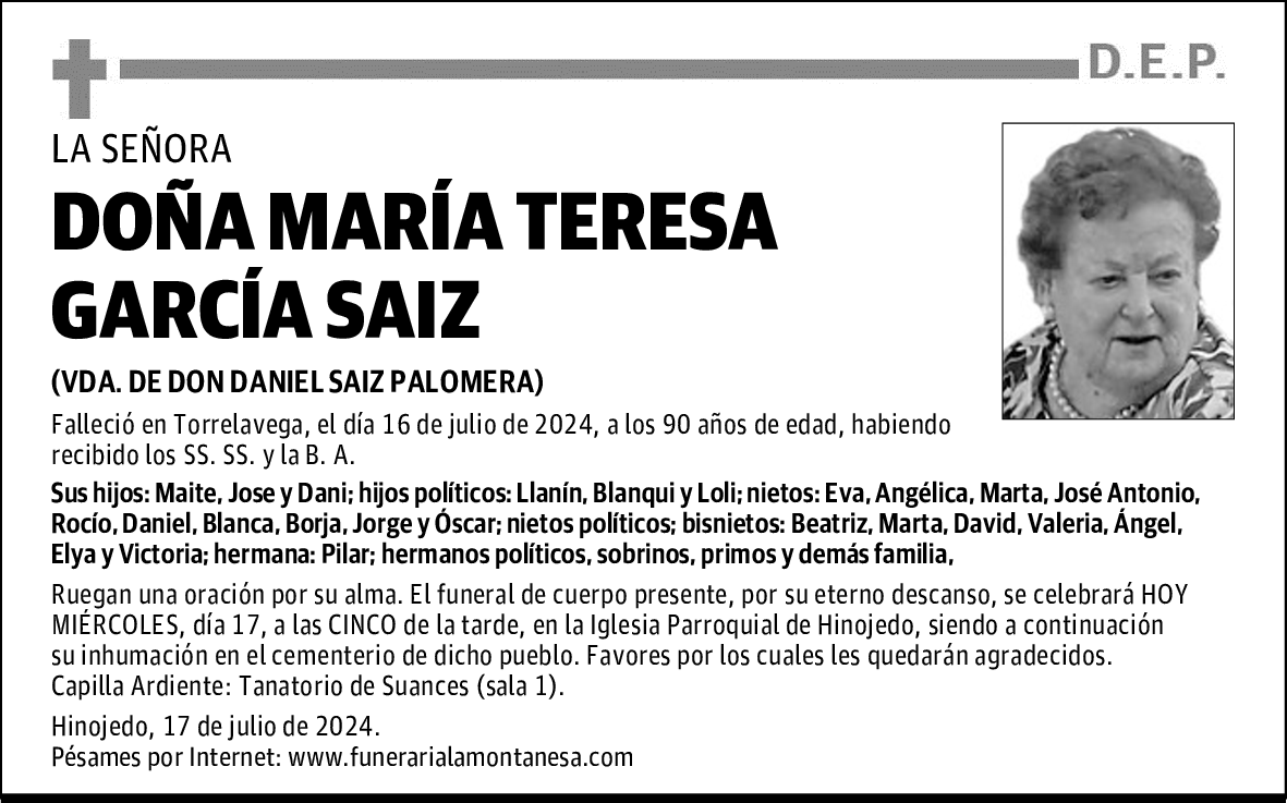 DOÑA MARÍA TERESA GARCÍA SAIZ
