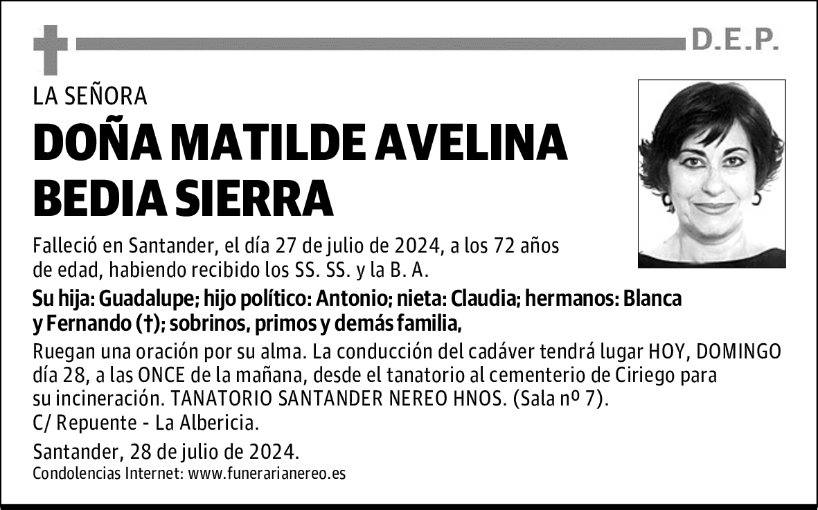 DOÑA MATILDE AVELINA BEDIA SIERRA