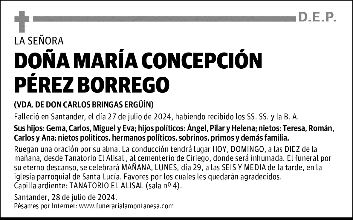 DOÑA MARÍA CONCEPCIÓN PÉREZ BORREGO