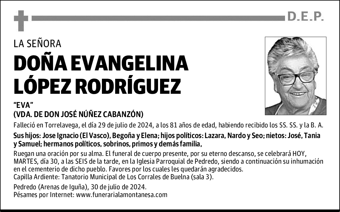 DOÑA EVANGELINA LÓPEZ RODRÍGUEZ