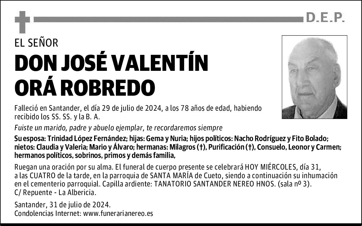 DON JOSÉ VALENTÍN ORÁ ROBREDO