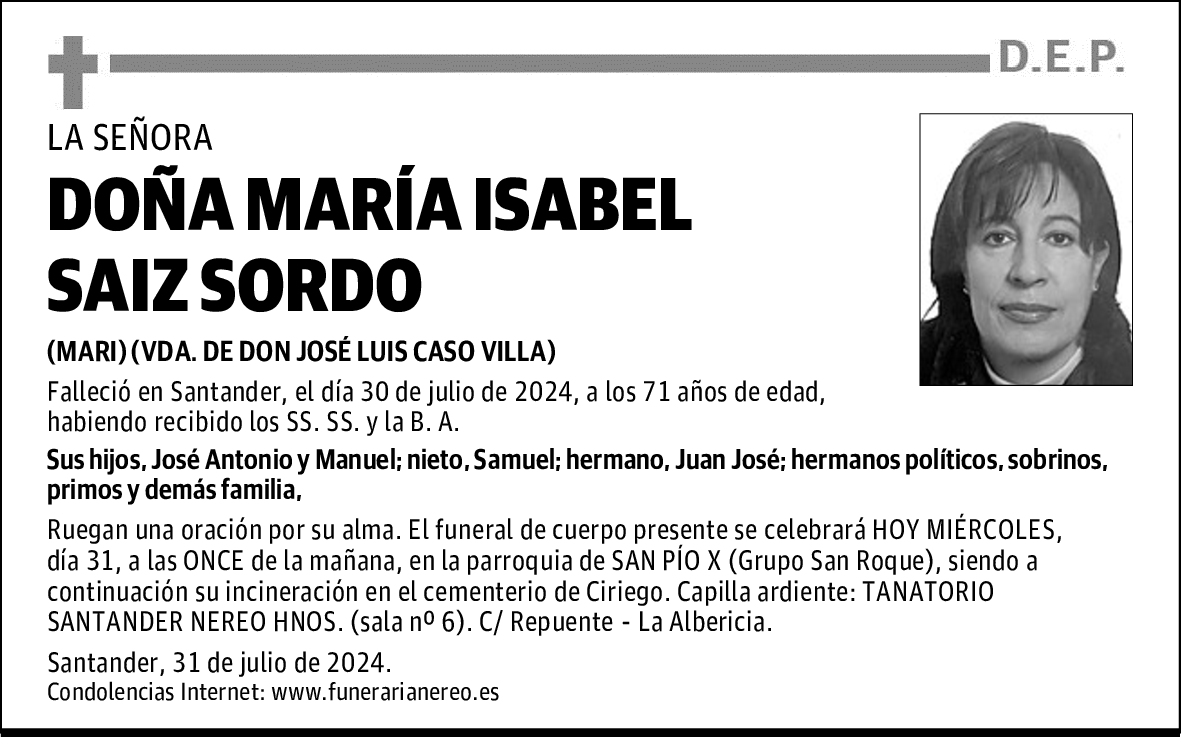 DOÑA MARÍA ISABEL SAIZ SORDO