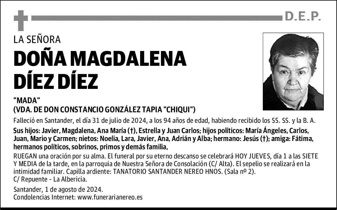 DOÑA MAGDALENA DÍEZ DÍEZ