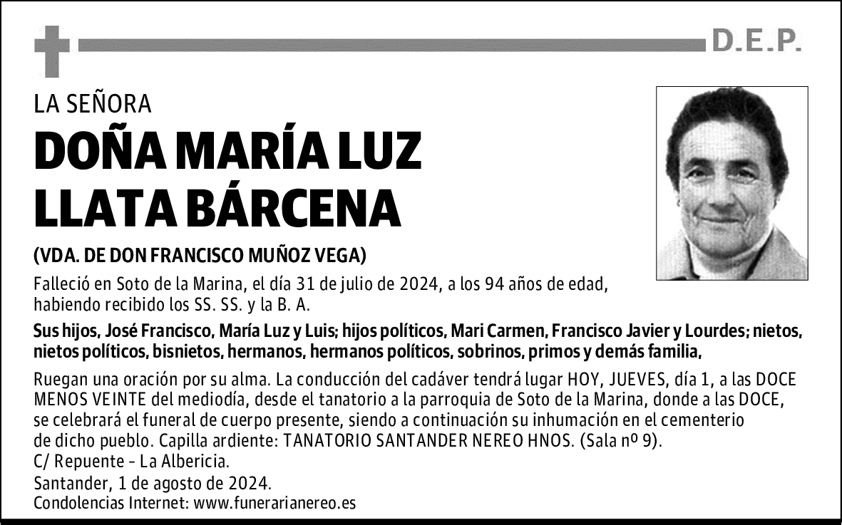 DOÑA MARÍA LUZ LLATA BÁRCENA