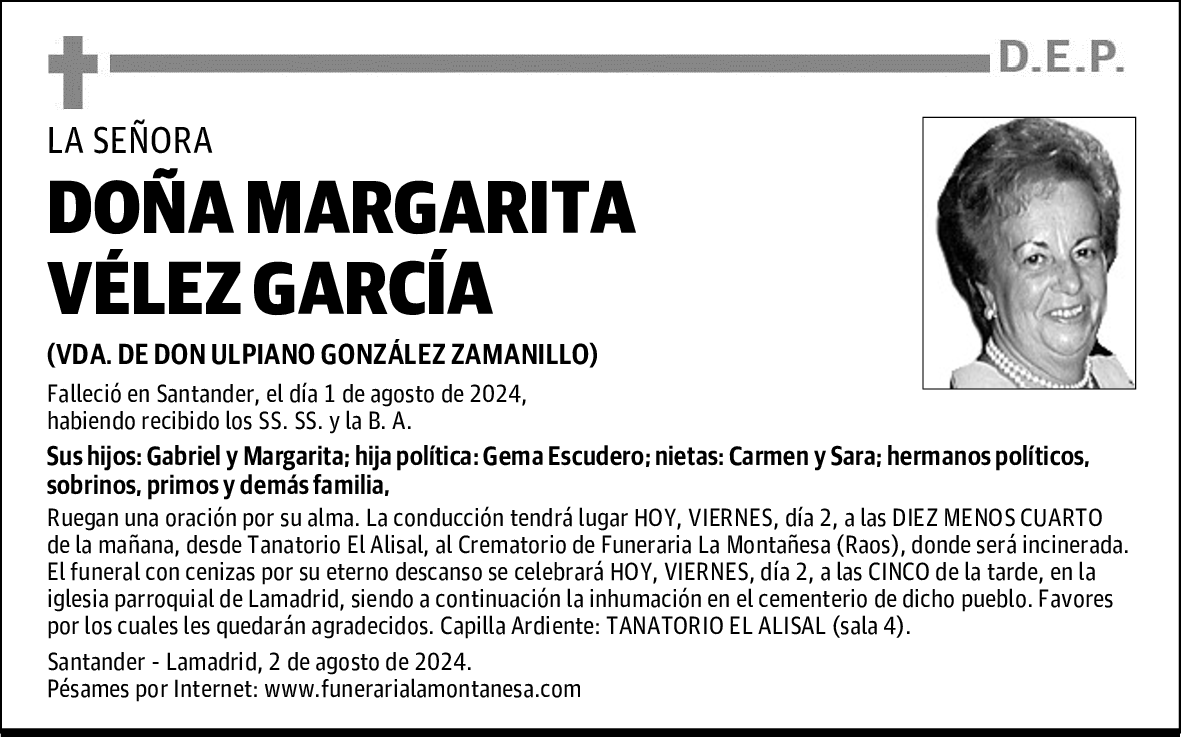 DOÑA MARGARITA VÉLEZ GARCÍA