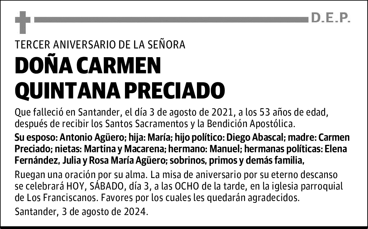 DOÑA CARMEN QUINTANA PRECIADO