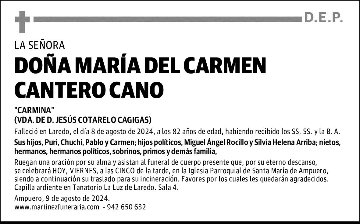DOÑA MARÍA DEL CARMEN CANTERO CANO