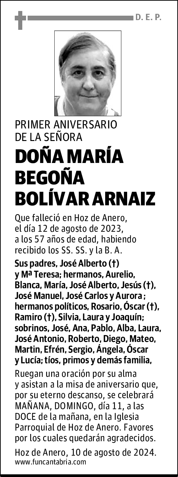 DOÑA MARÍA BEGOÑA BOLÍVAR ARNAIZ