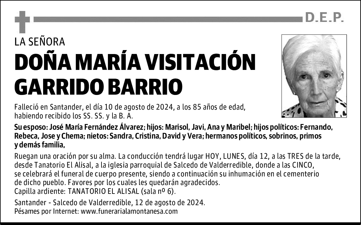 DOÑA MARÍA VISITACIÓN GARRIDO BARRIO