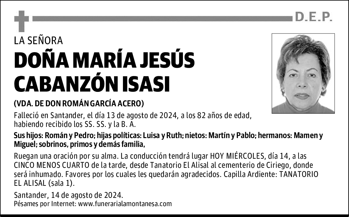 DOÑA MARÍA JESÚS CABANZÓN ISASI