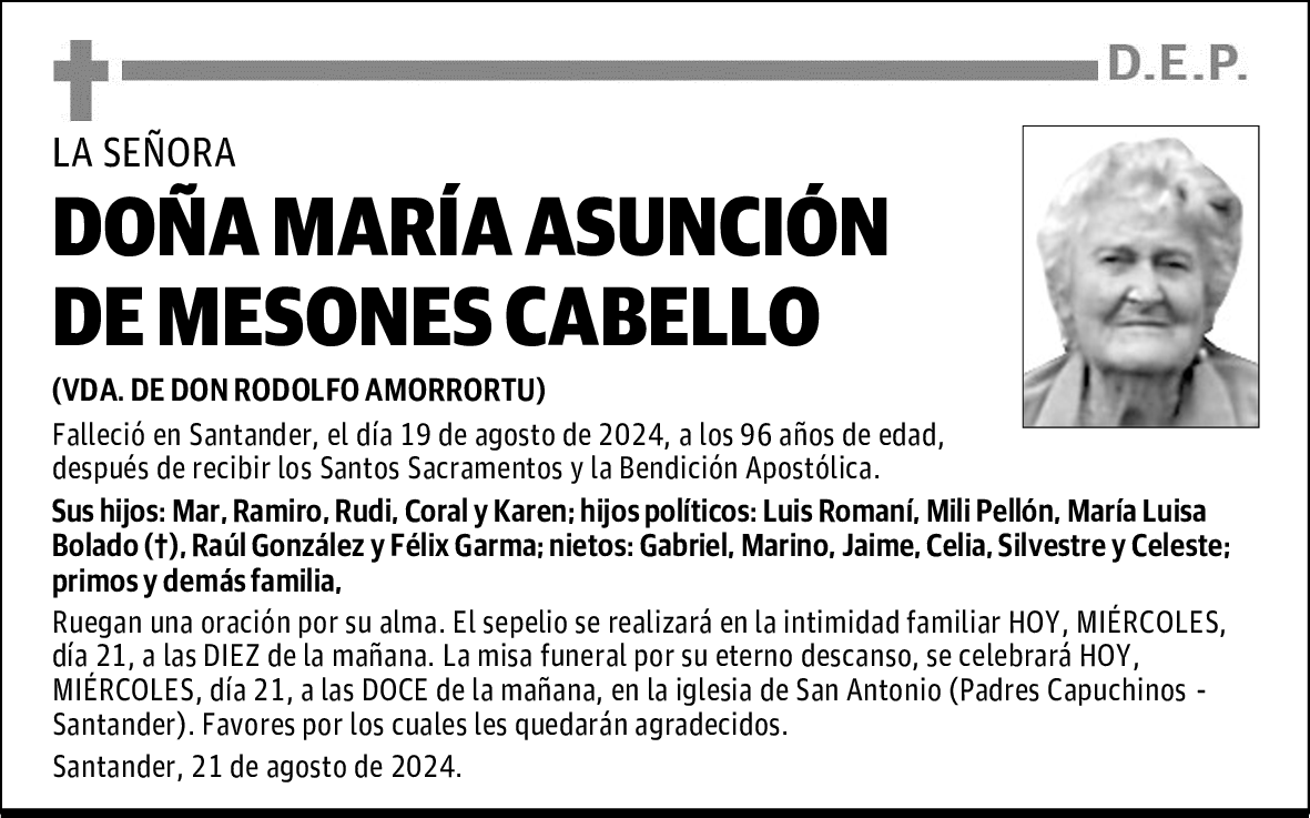 DOÑA MARÍA ASUNCIÓN DE MESONES CABELLO