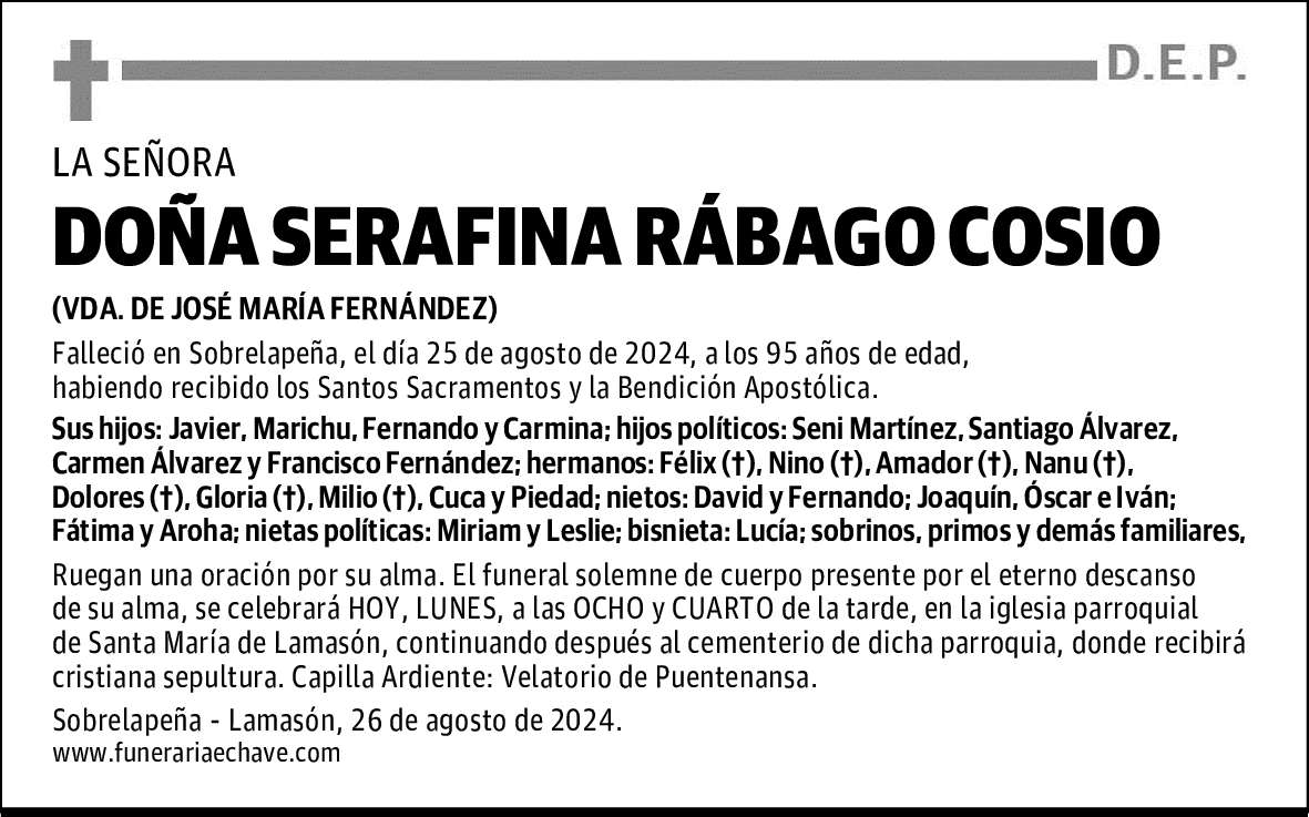 DOÑA SERAFINA RÁBAGO COSIO