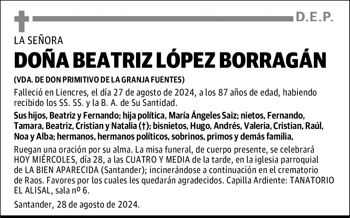 DOÑA BEATRIZ LÓPEZ BORRAGÁN