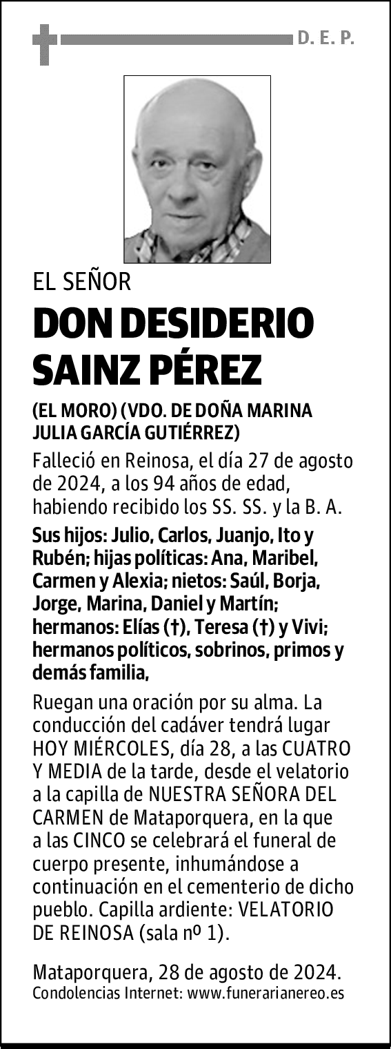 DON DESIDERIO SAINZ PÉREZ