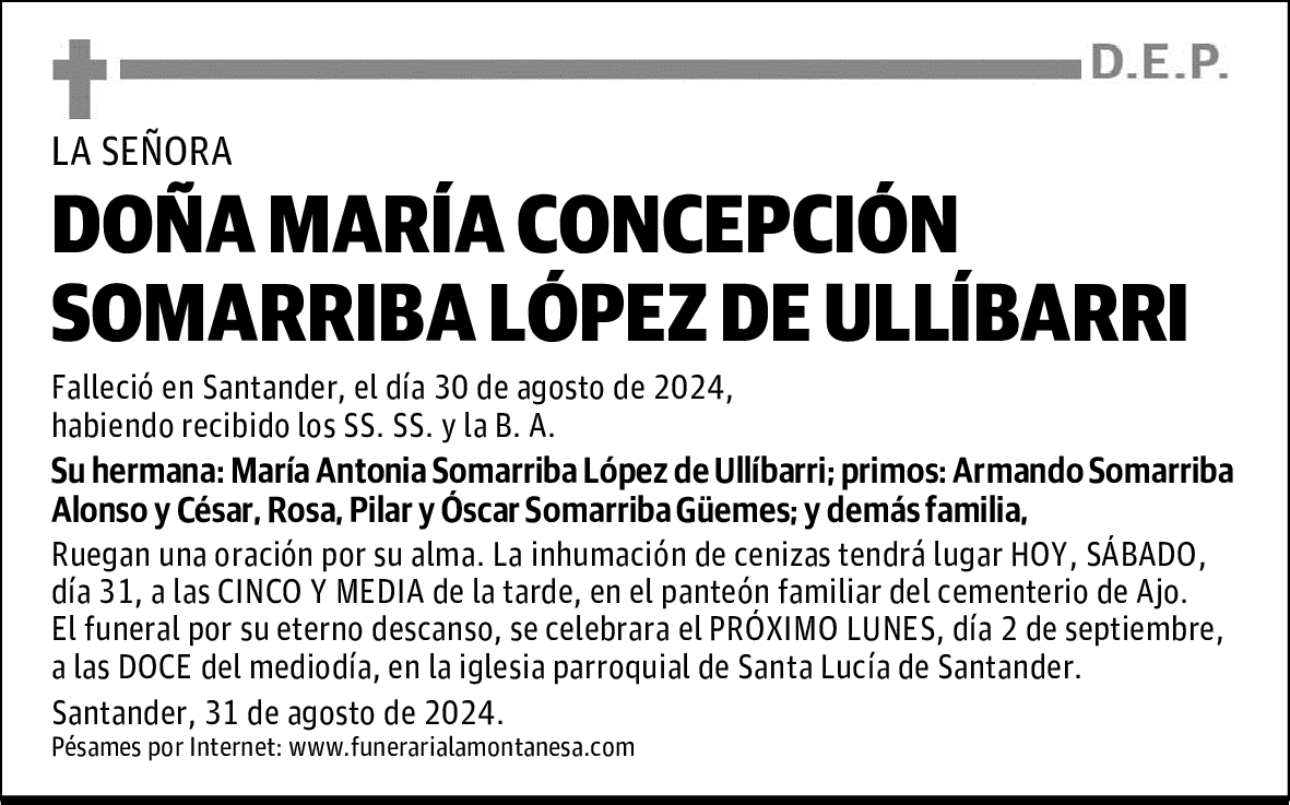 DOÑA MARÍA CONCEPCIÓN SOMARRIBA LÓPEZ DE ULLÍBARRI
