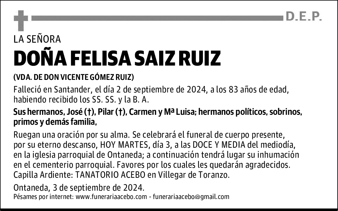 DOÑA FELISA SAIZ RUIZ