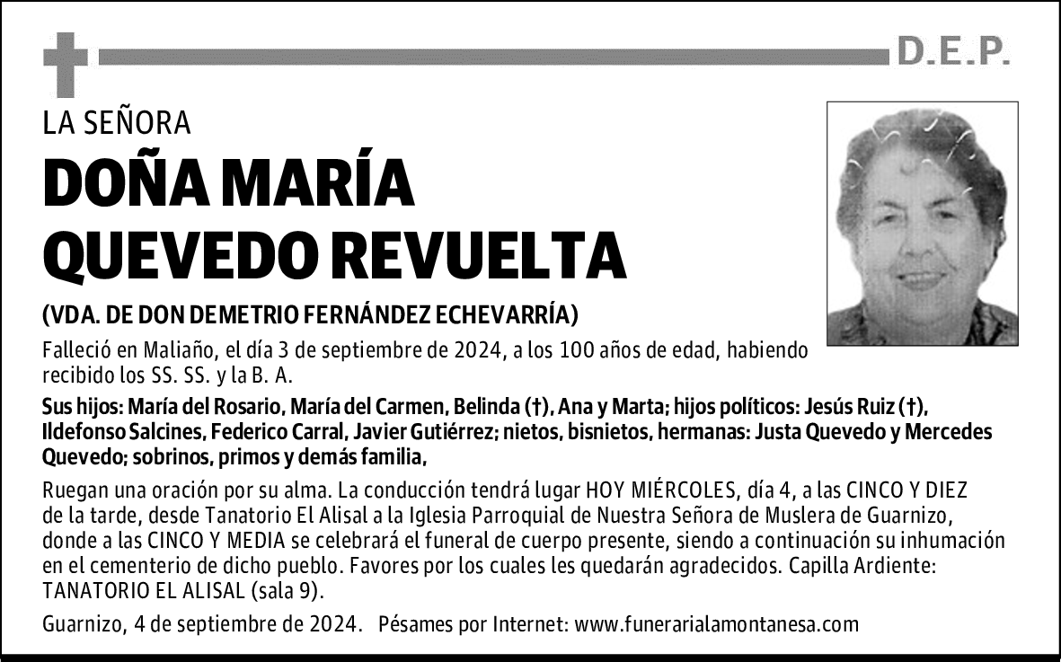 DOÑA MARÍA QUEVEDO REVUELTA
